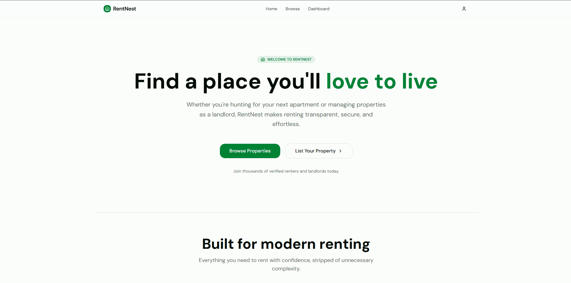RentNest landing page